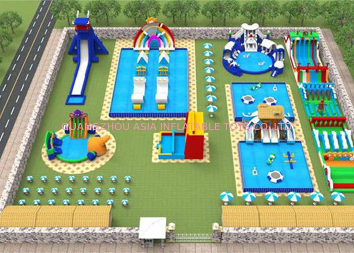 Adults Giant Water Toys / Outdoor Inflatable Water Park With Slide Hand Painting