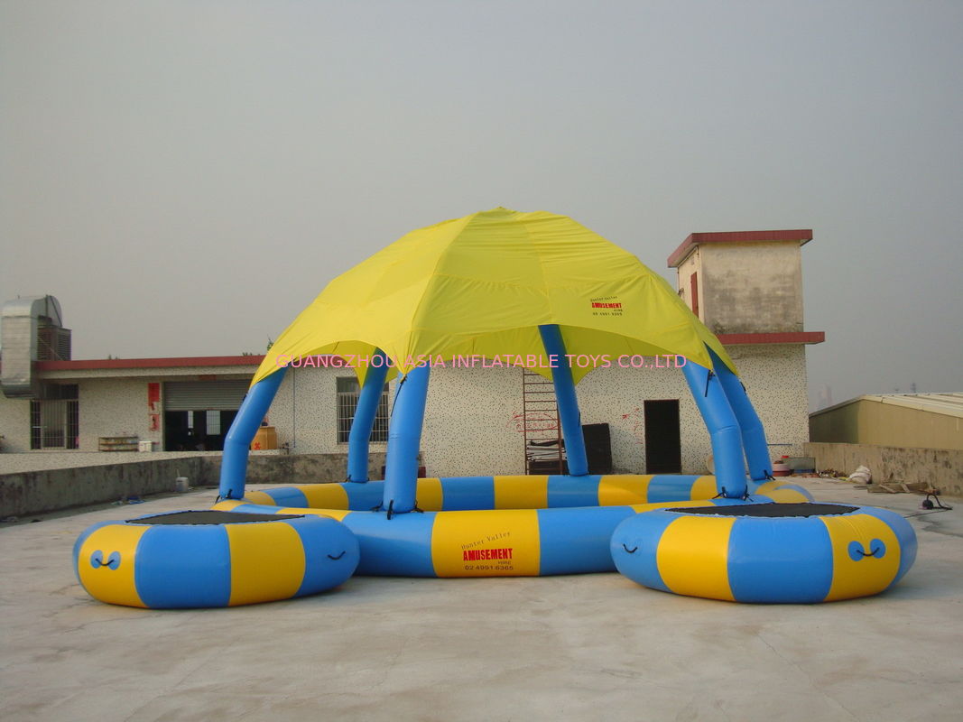 Blue And Yellow 8m Diameter Kids Inflatable Pools With Trampoline UV Protected
