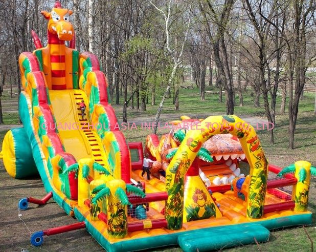 Outside Inflatable Theme Park With Slide , Inflatable Chilren Fun Land Games