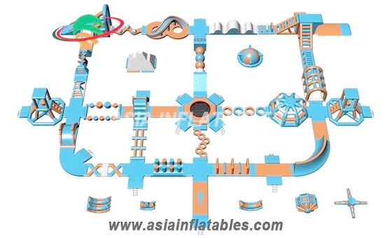 Hellblau und Orange Kabel-Park 50 x 40 M Inflatable Floating Aqua Park Water Park For